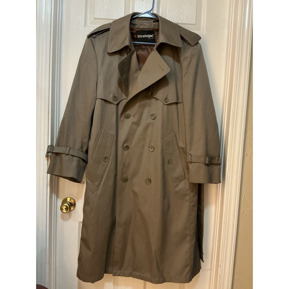 Stratojac Men Trench Coat VTG Double Breasted 40S Removable Lining‎ Tan Duster
